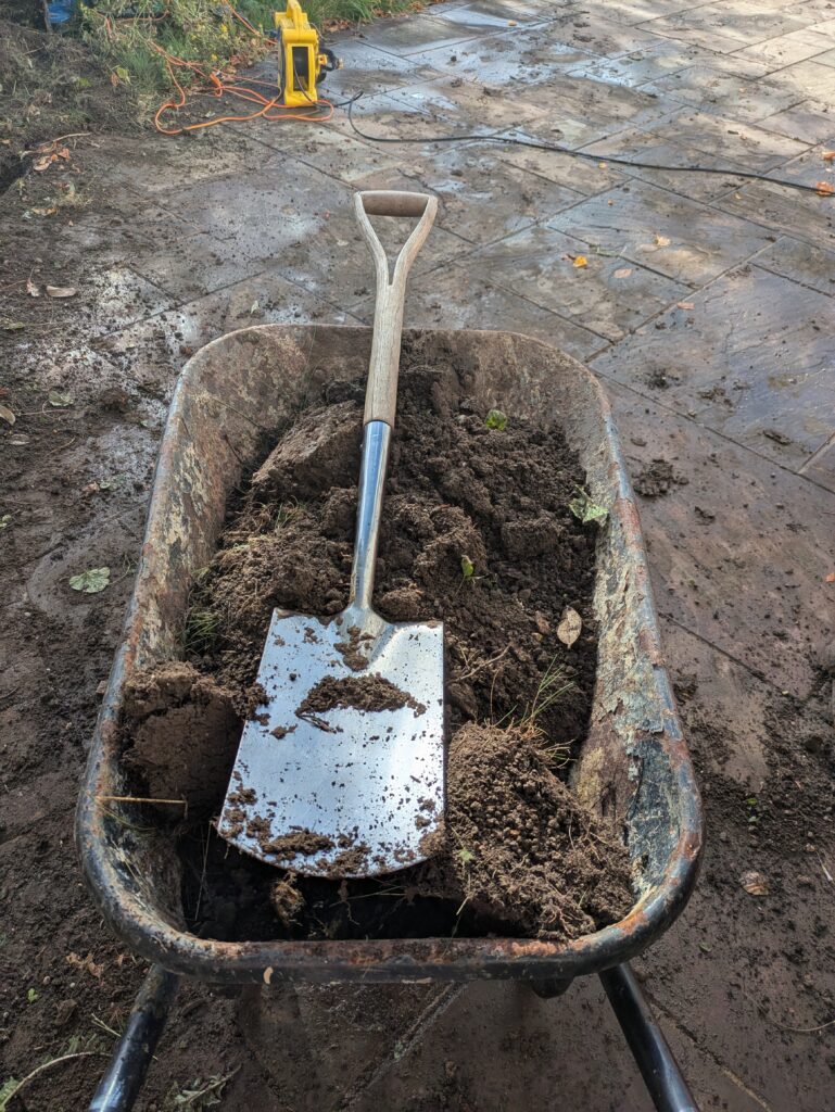 Picture of a skip full of top soil from a landscaping project in West Worthing