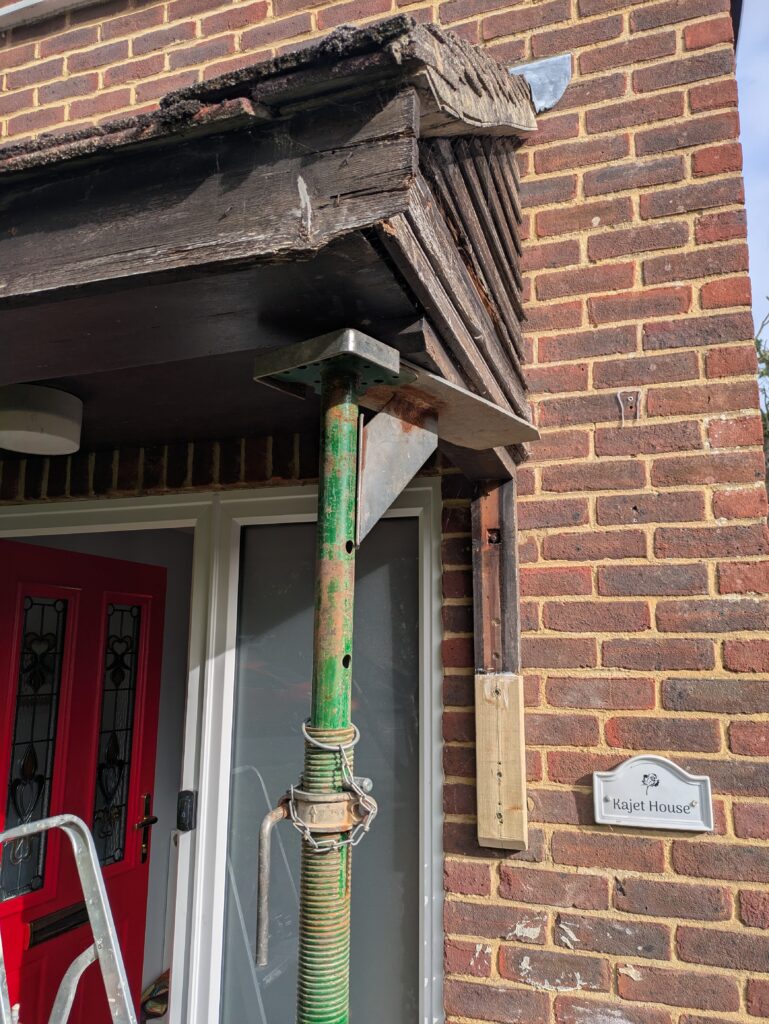 Rotten wood removed on this wooden porch repair job
