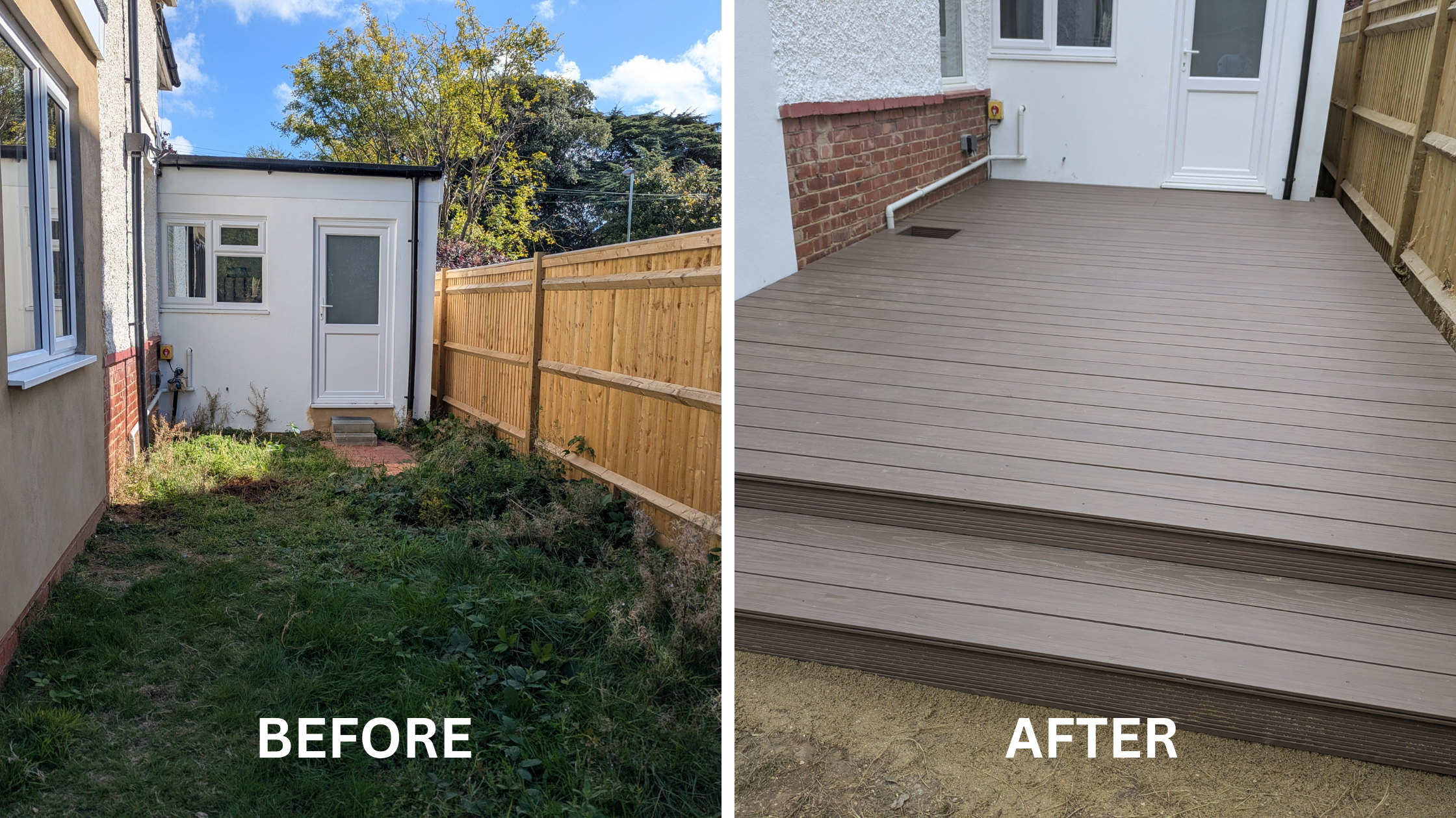 Composite decking build before and after in worthing